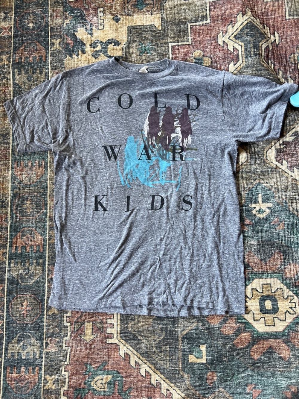 Cold War Kids Graphic Band Tee in Heather Gray with Teal & Burgundy Print
